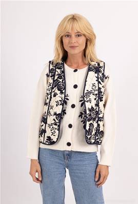 Gilet sans manche surpiqué fleuri Darkblue