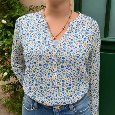 Blouse motif liberty bleu 100% viscose