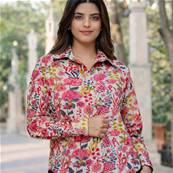 Chemisier �l�gant fleurs roses 100% coton