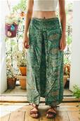 Pantalon bleu vert en soie indienne