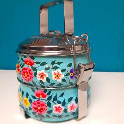 Lunch box bleue Peinte à la Main - Un voyage culinaire en Inde