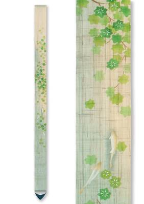 Décoration artisanale japonaise "Poissons et feuilles d'automne bleues"