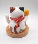 Chat solaire porte bonheur Maneki neko rouge