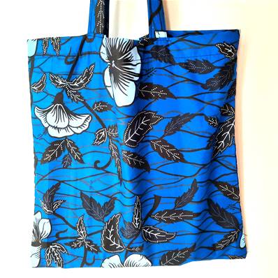 Tote bag wax bleu motifs feuillages