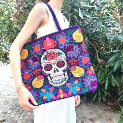 Sac à main brodé motif Skull et fleurs Guatémala