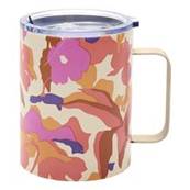 Mug de transport double paroi inox 45cl fleurs rouges