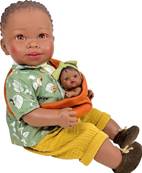 Poupon africain Amir avec son bébé 42cm