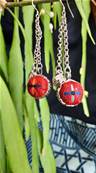 Boucles d'oreilles ethniques du Tibet pendentif rond rouge