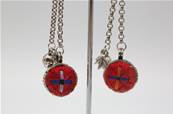 Boucles d'oreilles ethniques du Tibet pendentif rond rouge