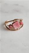 Bague dore 3 pierres rhodonite