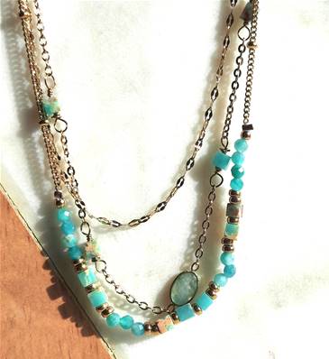 Collier 3 rangs "Douceur Amazonienne" - Amazonite avec Perle