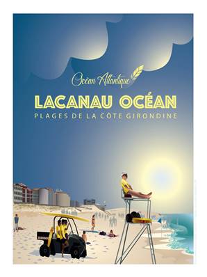 Affiche Lacanau plage MNS 30x40cm Plume11