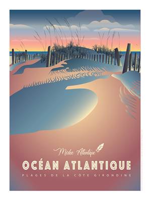 Affiche Océan Atlantique plage rose 30x40cm Plume04