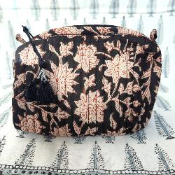 Trousse de toilette indienne noire 15x15x7 cm