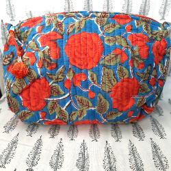 Trousse de toilette indienne bleue roses rouges 25x20x13 cm