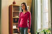 Pull fin 5 boutons col V et manches, laine soie et cachemire