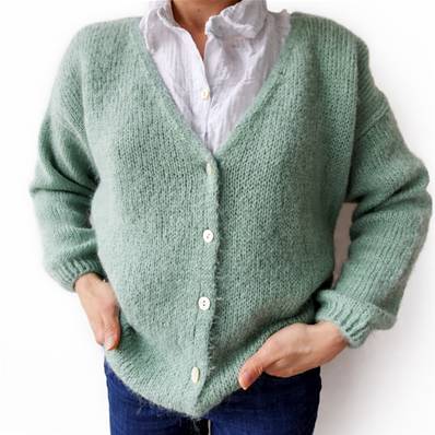 Gilet col V boutonné vert tilleul - taille unique