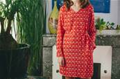 Robe  tunique manche longue rouge motif eventail 