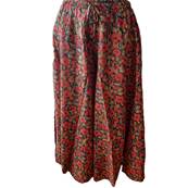 Pantalon large taille unique fleurs orange