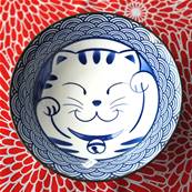 Bol japonais chat bleu au grelot 14 cm x 7 cm