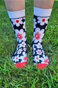 Chaussettes Fleurs blanches au cœur rouge