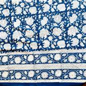 Tenture indienne artisanale block print 150x225 cm – Bleu royal