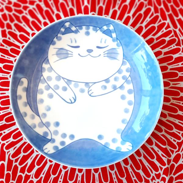 Assiette japonaise chat bleue 22X3,5cm