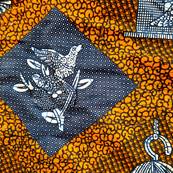 Tote bag wax orange motifs oiseaux