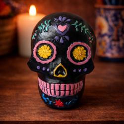Statut t�te de mort mexicaine noir petit mod�le