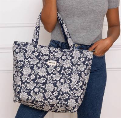 Sac de plage à motif fleuri bleu "AMOUR"