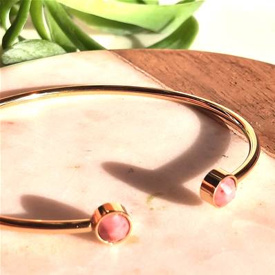 Bracelet jonc fin en acier rhodonite