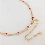 Collier "Rouge Passion" 3 rangs perles rouges avec maille
