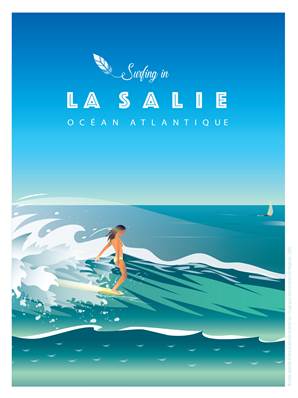 Affiche la Salie surfeuse bleue 30x40cm Plume29