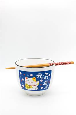 Coffret de deux bols chat japonais avec baguettes