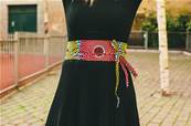 Ceinture femme en tissus africain WAX, 100% coton, Rose