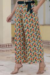 Pantalon SHINO végétaux multicolores ceinture ajustée pour femme
