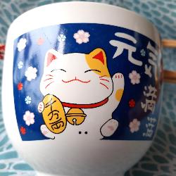 Coffret de deux bols chat japonais avec baguettes