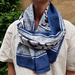Etole, charpe, paro coton imprim rayons bleu block print 10