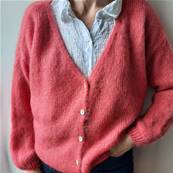 Gilet col V boutonné framboise - taille unique