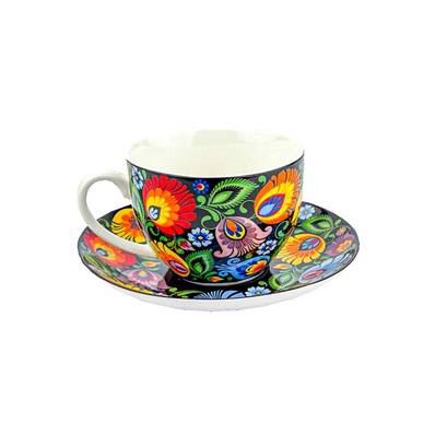 Tasse petit déjeuner noire 220 ml motifs fleuris