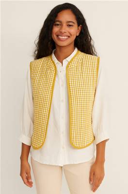 Gilet sans manches matelassé à carreaux vichy Jaune et blanc – Style rétro chic