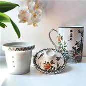 Tisanière chinoise antique blanche et fleurs paon