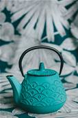 Théière en fonte bleu turquoise motifs de vagues 1L