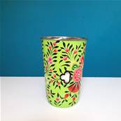Gobelet indien peint à la main vert motifs fleurs GM