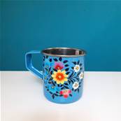 Mug indien peint à la main bleu motifs floral PM