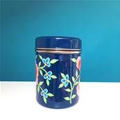 Boite inox indienne peinte à la main bleu nuit œillet rose GM