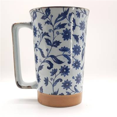 Grand mug japonais bleu et blanc motif floral 40cl 13cm