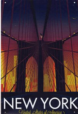 Plaque métal 20x30 vintage New york, Brooklyn Bridge