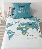 Housse de couette enfant CARTE du MONDE 140X200 + taie d'oreiller 65X65