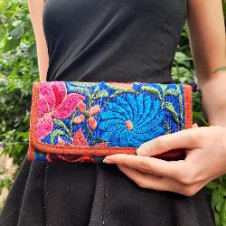 Porte feuille motifs fleur bleu Guatémala